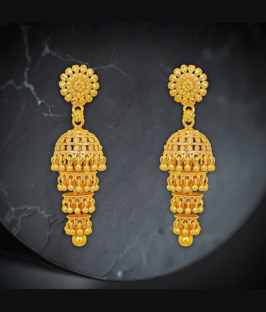 LUV FASHION Golden Jhumki Earrings ( Pack of 1 )
