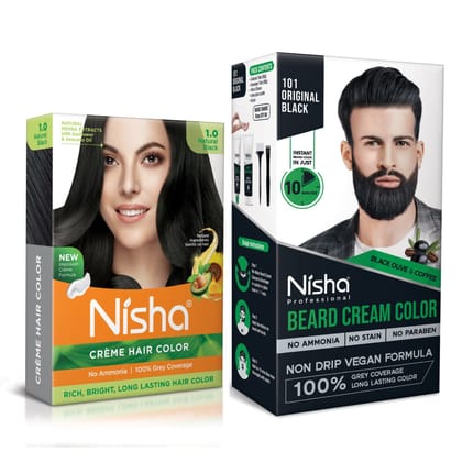 Nisha Hair Colour and Beard Colour Black, Permanent Hair Color 40g and Beard Color for Men 120g