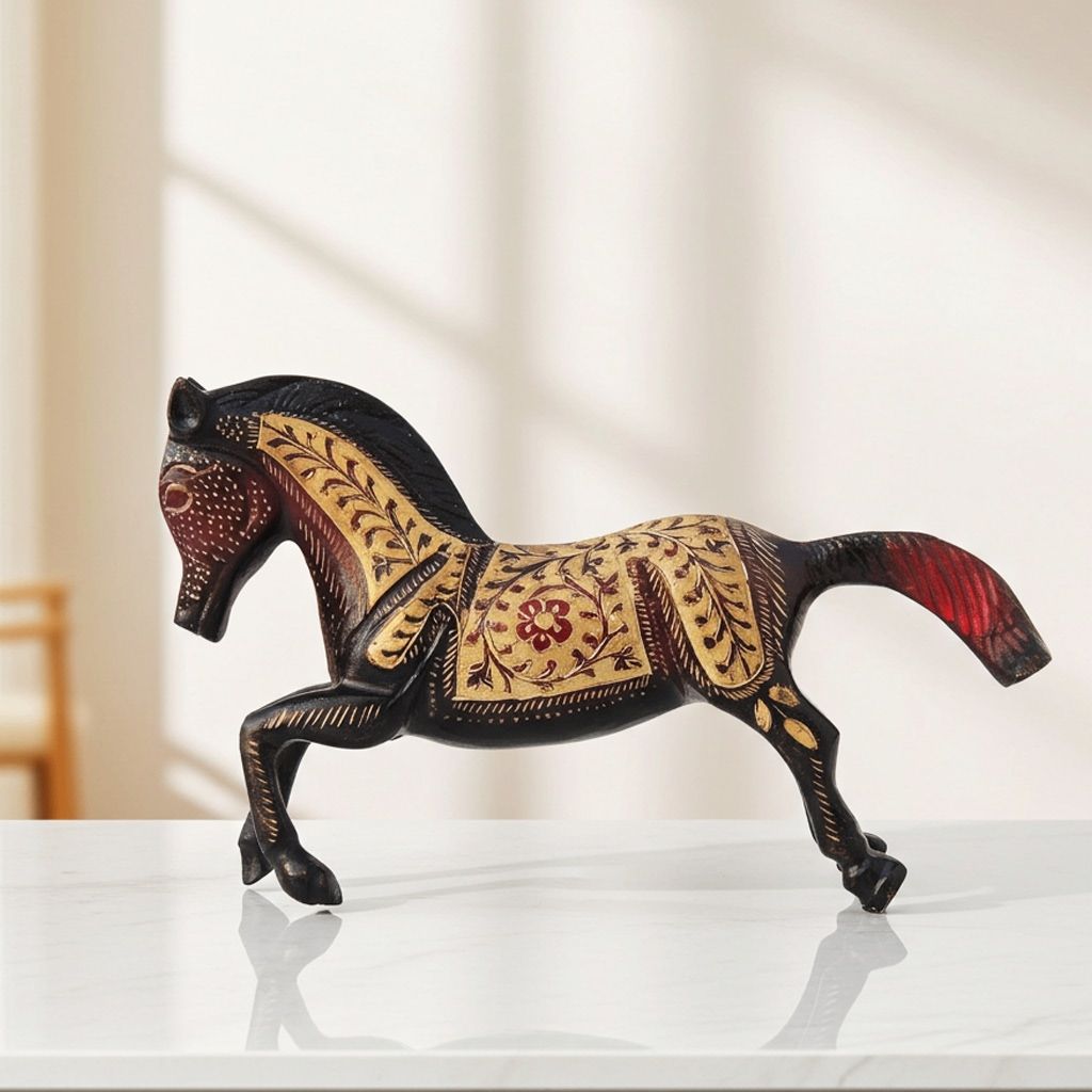 Traditional Brass Horse Figurine For Home Vastu & Decoration, Height : 6.2 Inch (ANMAS113 B)