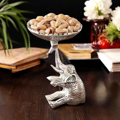 Dreamkraft Decorative Metal Elephant Dry Fruit Bowl Showpiece (Silver, 11 X 11 X 17 CM)