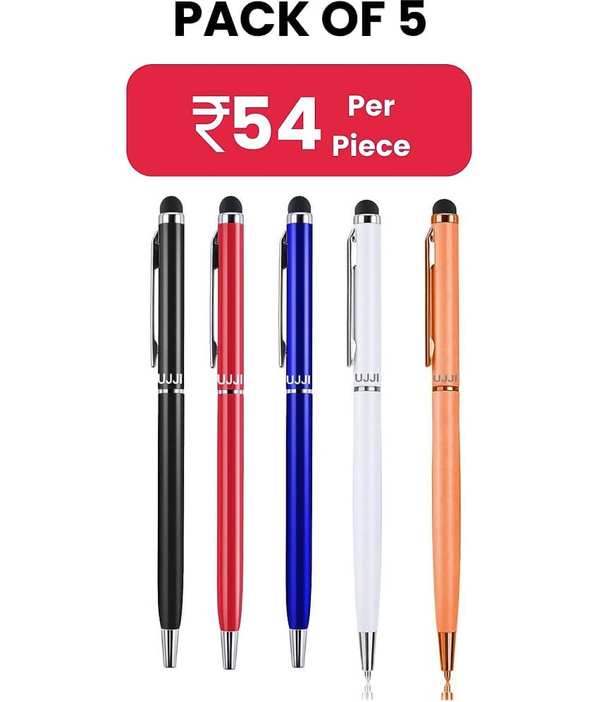 UJJi Sleek Design Mix Color Pen with Stylus for Touch Screen Pack of 5 Ball Pen