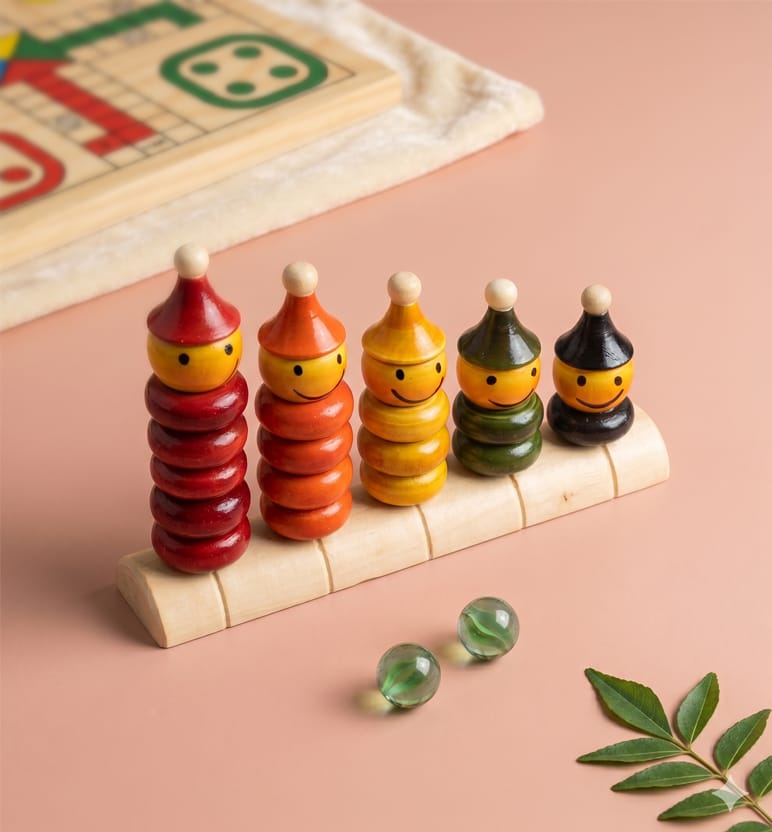 Handcrafted Wooden Lacquerware Ring Stacking Toy (Multi Peg)
