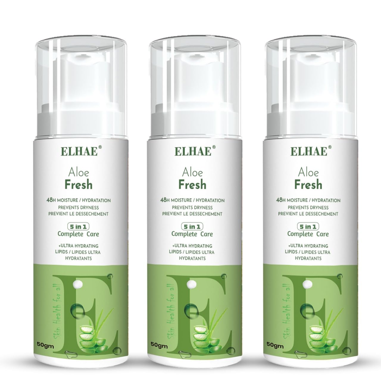 ELHAE Aloe Vera Moisturizing Lotion Pack of 3, Body and Hand Hydration with Pure Aloe Vera Extract, 50ml Each