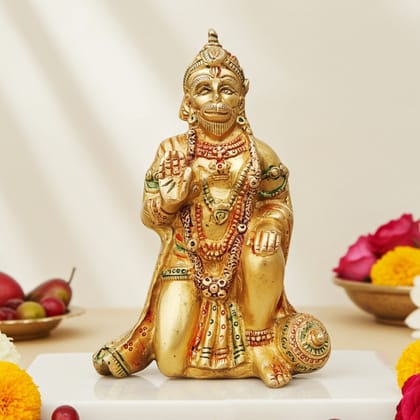 Brass Hanuman Ji Decorative Idol - Devotional Gift Item, Height : 6.1 Inch (BSMAS970 C)