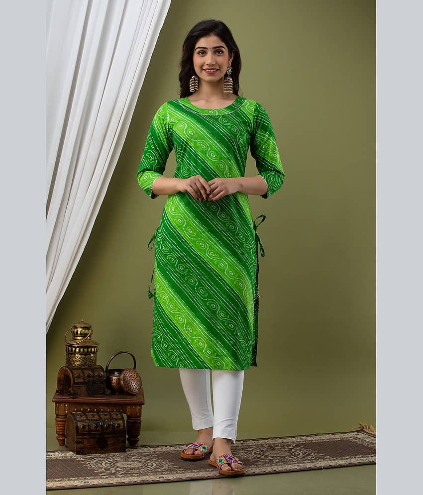 Lee Moda - Green Cotton Women's Straight Kurti ( Pack of 1 )