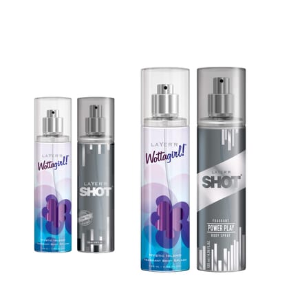 Layer'r Shot Power Play & Wottagirl Mystic Island Body Spray Set- 2 x 135ml | Long-Lasting Premium Fragrance With Musky & Citrus Fragrances | Perfect For All Occasions | Ideal Gift For Men Layer'r Shot Power Play & Wottagirl Mystic Island Body Spray Set- 2 x 135ml | Long-Lasting Premium Fragrance With Musky & Citrus Fragrances | Perfect For All Occasions | Ideal Gift For Men