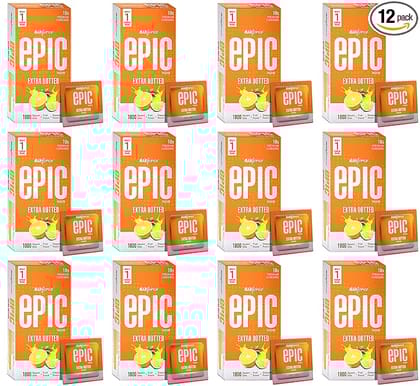 Manforce Epic Passion Extra Dotted Premium Condoms For Men With 1800 Square Dots Fruit Punch Flavour Disposable Pouch (10 Counts) Orange x pack of 12