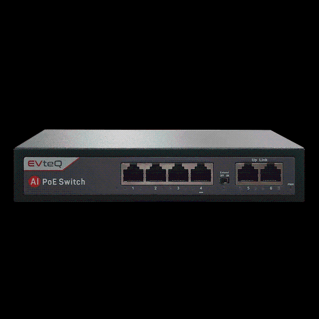 EVteQ 6 Ports Fast Ethernet with 4 PoE Ports (10/100 Mbps) & 2 Uplink Ports (10/100base) POE Switch | Max. 30W Output of Single PoE Port | LED Light Indicators | Fast Transmission | Watchdog