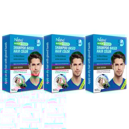 Nisha Quick Hair Color, 5 Minutes Shampoo Hair Colour Dark Brown 60ml Pack of 3, 5 Weeks Long Lasting Hair Colour Shampoo