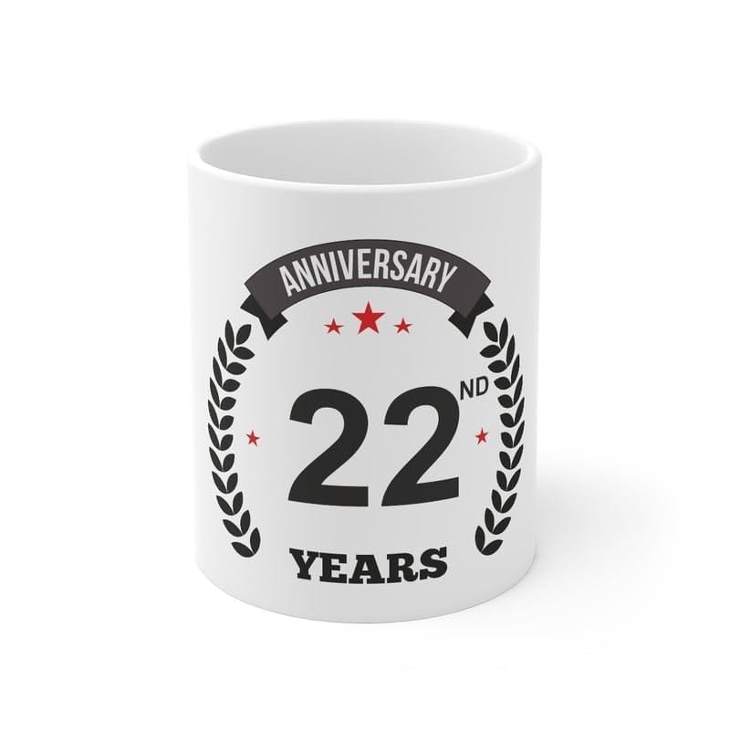 DARSHANS Ceramic 22nd Anniversary Printed Coffee Mug (Color: White, Capacity:330ml)