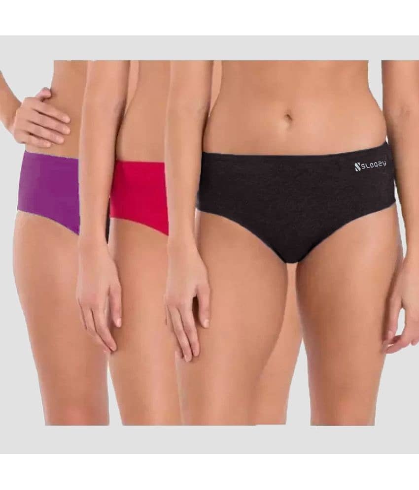 Sleazy Pack of 3 Cotton Solid Women's Briefs ( Multi Color )