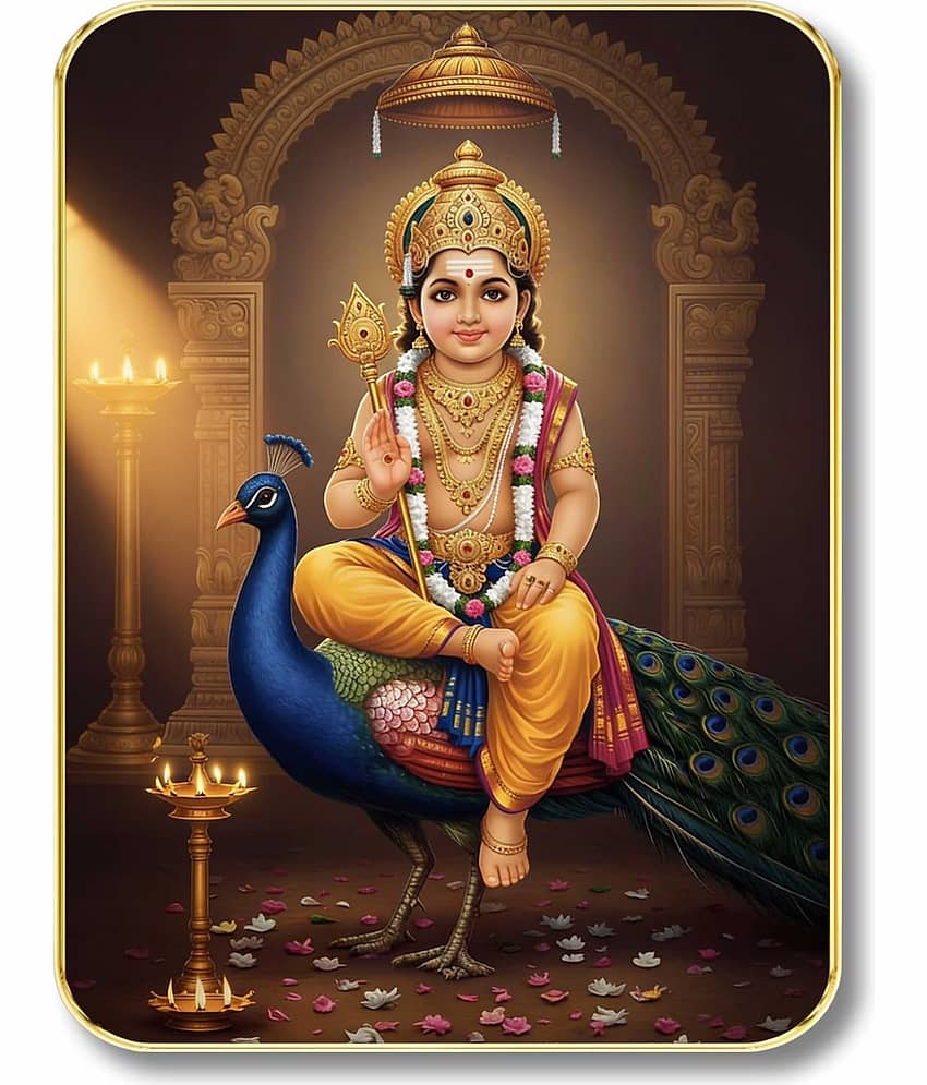 Livin'luxe Lord Kartikeya Murugan MDF Wall Art with Table Top Stand for Home Mandir