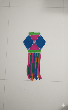 Madhura’s Creations Kite Rangoli Patch on Plastic Sheet | Multicolour Traditional Design | Real Rangoli Colours | Reusable | Single Piece