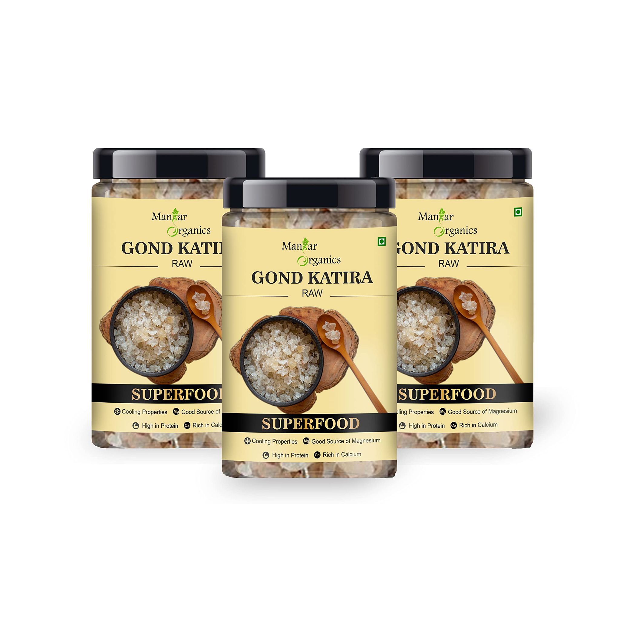 ManHar Organics Gond Katira Pure Organic 1650gm Jar |Tragacanth Gum| Edible Gum (pack of 3, 550gm each)