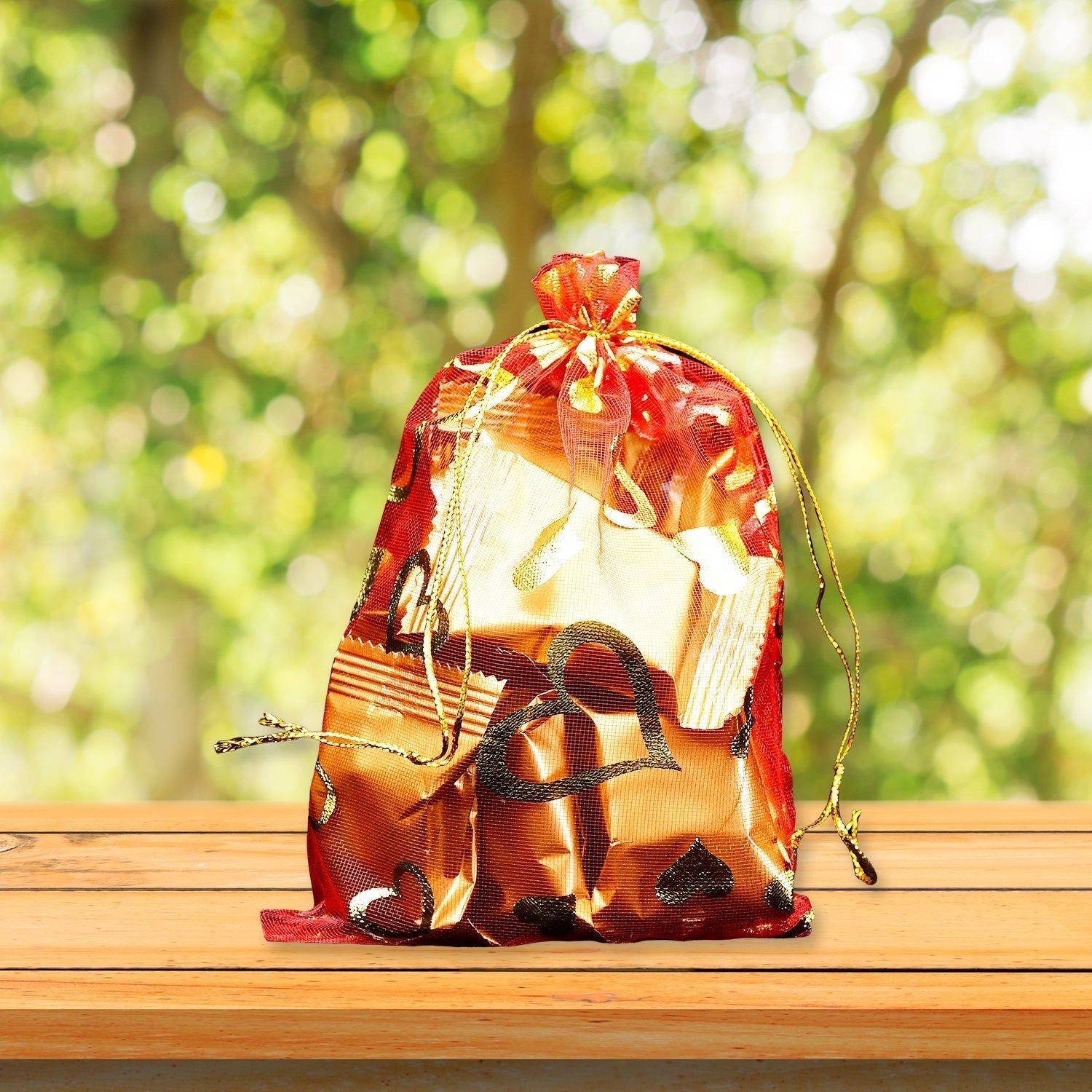 Net Fabric Drawstring Pouch – Ideal for Dry Fruits, Organza Shagun Potli (Mix Sizes & Design)