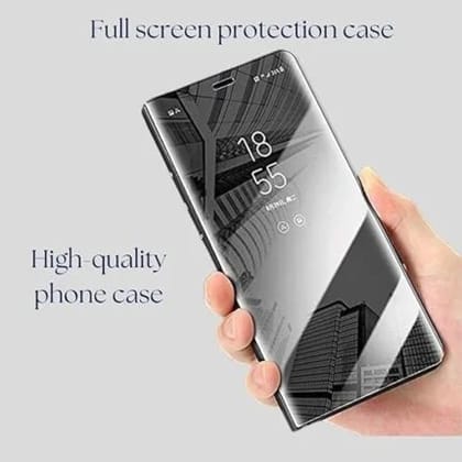 Vivo V20 Pro Clear View Electroplate Mirror Flip Case with Protective Glass Cover  Stylish Polycarbonate Design for Ultimate Protection (Black)