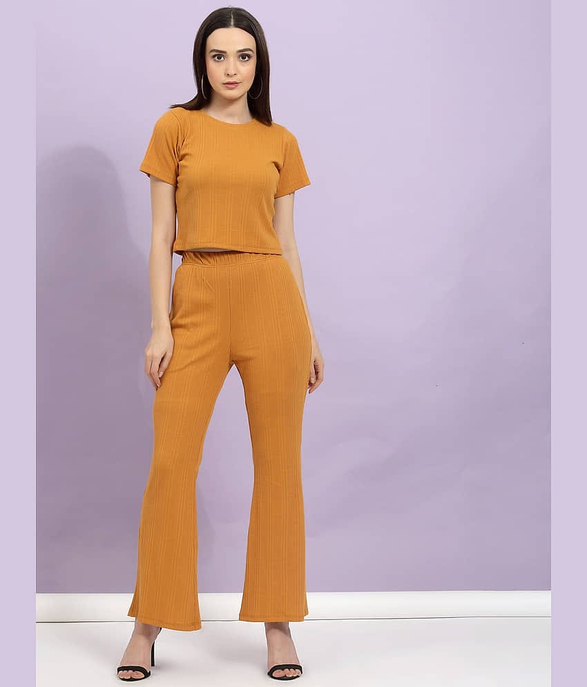 Rigo Women Self Design Top With Trousers Co-Ord Set ( Brown )