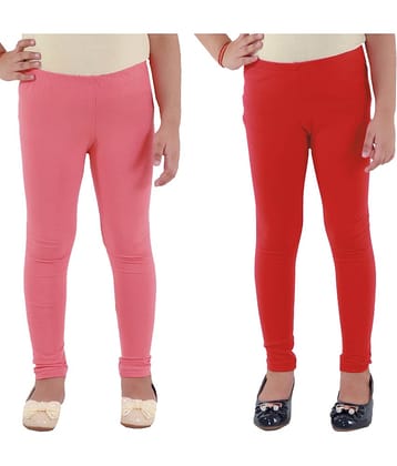 Kids Cave Pack of 2 Girls Cotton Blend Leggings ( Orange )
