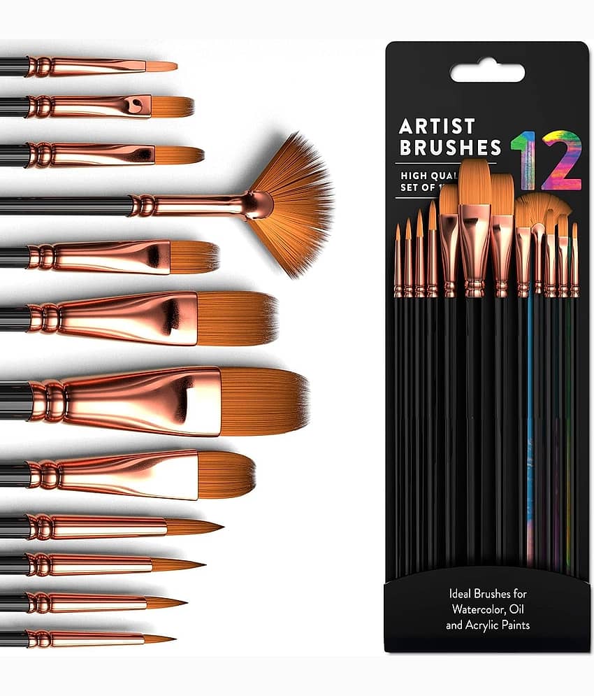 ECLET Craft Painting Brushes Set of 12 Professional Round Pointed Tip Nylon Hair Artist Acrylic Paint Brush for Acrylic/Watercolor/Oil Painting(C)