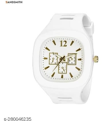 BANDSMITH White PU Digital Men's Watch