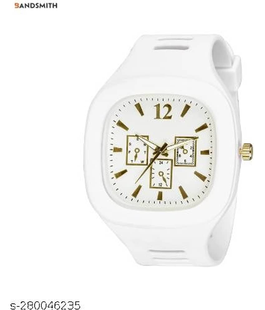 BANDSMITH White PU Digital Men's Watch