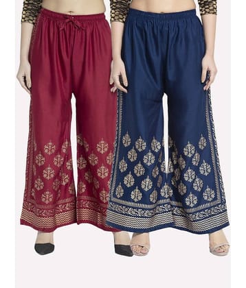 OMAYA - Navy Blue Rayon Flared Women's Palazzos ( Pack of 2 )
