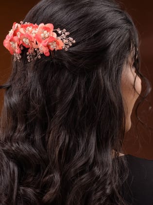 Peach Flowers Pearls & Crystal Embellished Bridal Hair Tiara