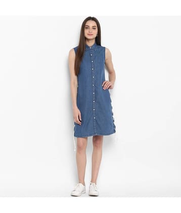 StyleStone Women Denim Fit & Flare Dress ( Blue )