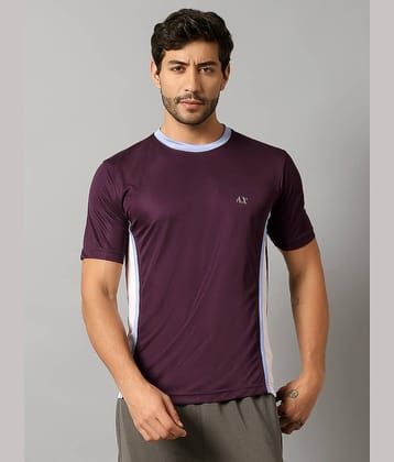 Auxamis Polyester Regular Fit Colorblock Half Sleeves Men's Round T-Shirt - Purple ( Pack of 1 )