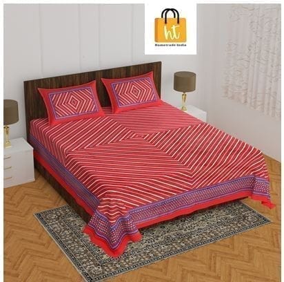 3001-Hometrade India-Standard King Size (90*108 Inches)-Pure Cotton Jaipuri Double Bedsheet With Matching Pillow Cover 3001-Hometrade India-Standard King Size (90*108 Inches)-Pure Cotton Jaipuri Double Bedsheet With Matching Pillow Cover