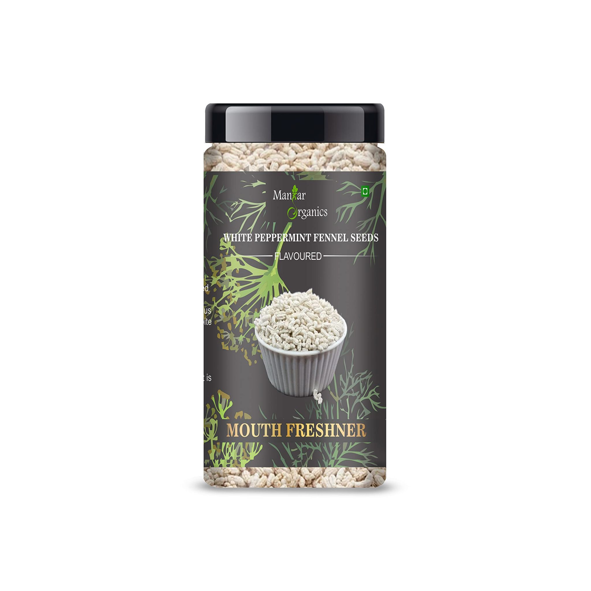 Mangar Organics White Peppermint Fennel Seeds - Mouth Freshener Jar 200gm