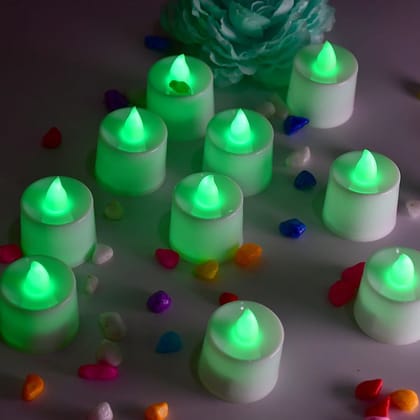 Green Flameless LED Tealights, Smokeless Plastic Decorative Candles - Led Tea Light Candle For Home Decoration, Diwali (Pack of 24)