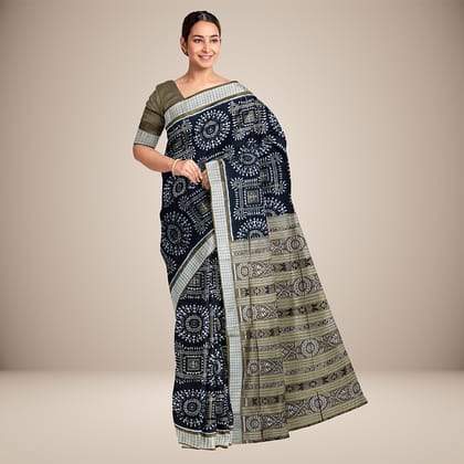 Tribal Design Black Sambalpuri Silk Saree