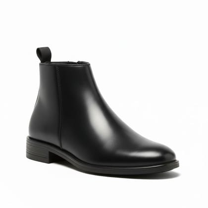 WUGO:: Latest Trendy Men Solid Faux Leather Black Chain Chelsea Boots | Stylish Slip-On Casual & Party Wear Boots for Men & Boys | Durable Grip Sole | Free Home Delivery