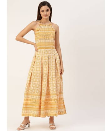 Kbz Women Rayon Printed Ethnic Dress ( Mustard )