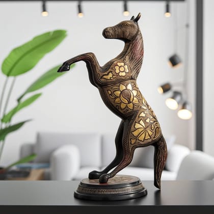Decorative Brass Jumping Horse Showpiece | Vastu Lucky Brass Horse Idol, Height : 14.5 Inch (ANMAS161)