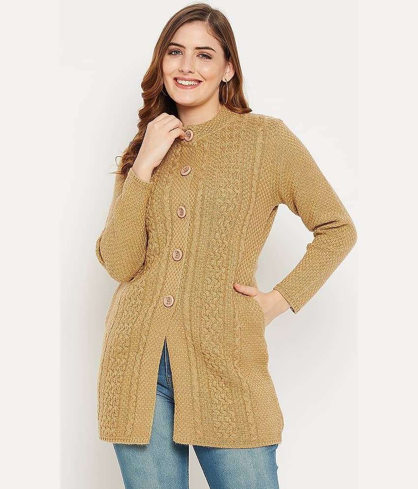 zigo Woollen Round Neck Women's Buttoned Cardigans - Brown (Pack of 1)