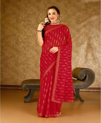 Women's Zomto Laheriya Saree with Unstitched Blouse (Red, 5-6 Mtrs)