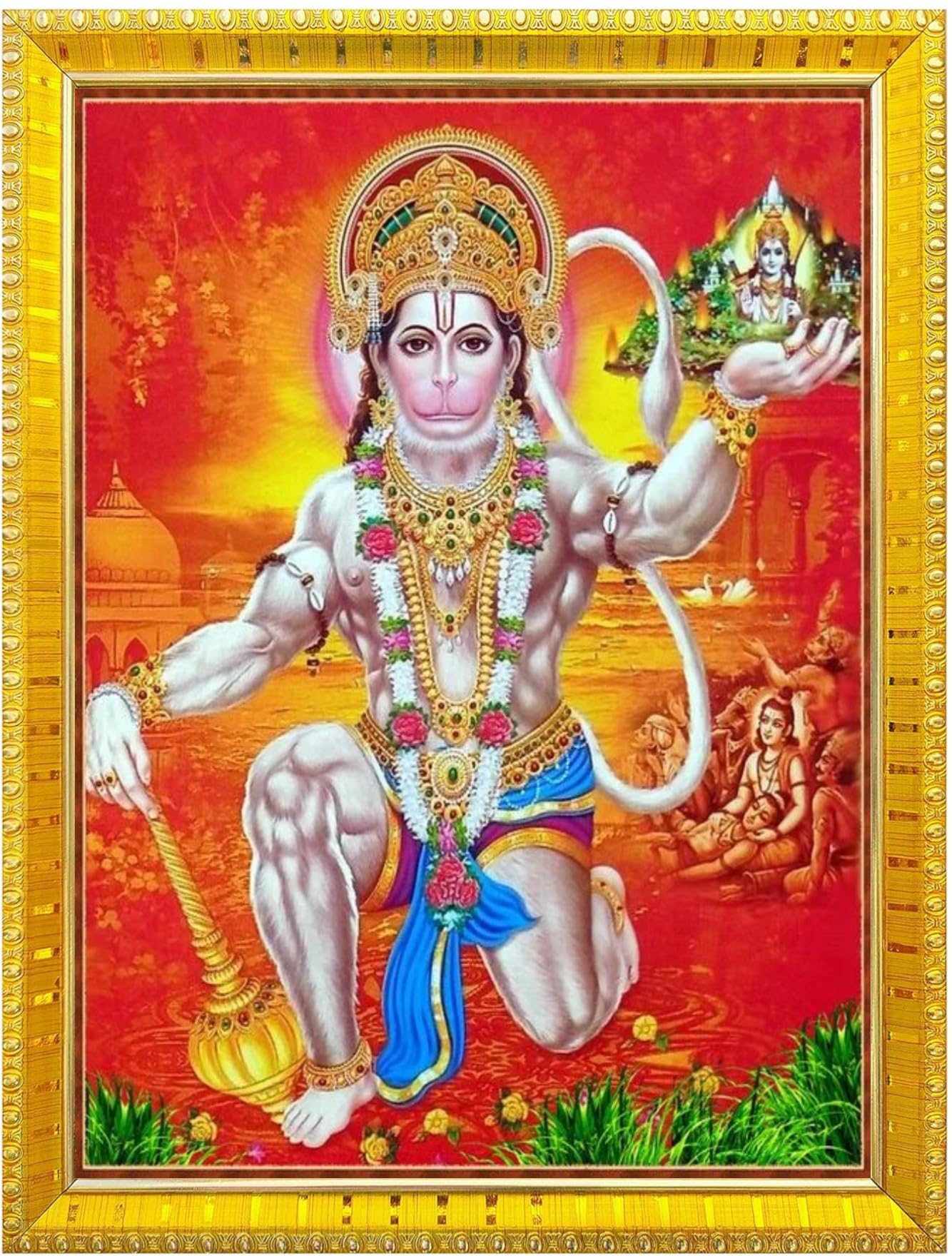 NOKKES Hanuman Bajrangbali Hanumanji Maruti Golden 5X7 Inch Photo Frame_AQW58