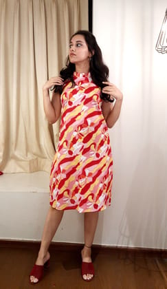 Abstract Cotton Kurta with Bow-Tie Back & Pleated Neck | Kurta Only