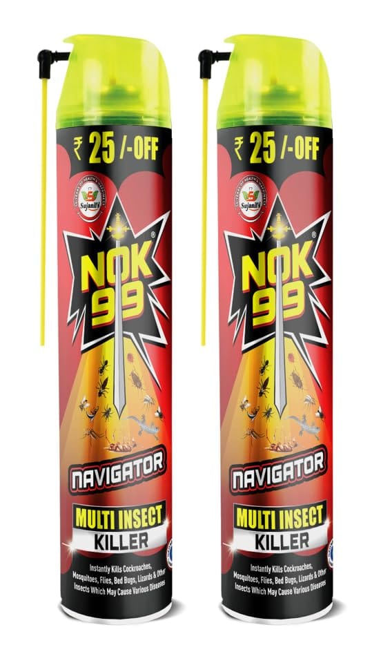 Nok 99 Navigator, Multipurpose Insect Killer Aerosol Instantly Kills Cockroaches, Mosquitoes and all Crawling and Flying Insects, Pack of 2, 320 ml