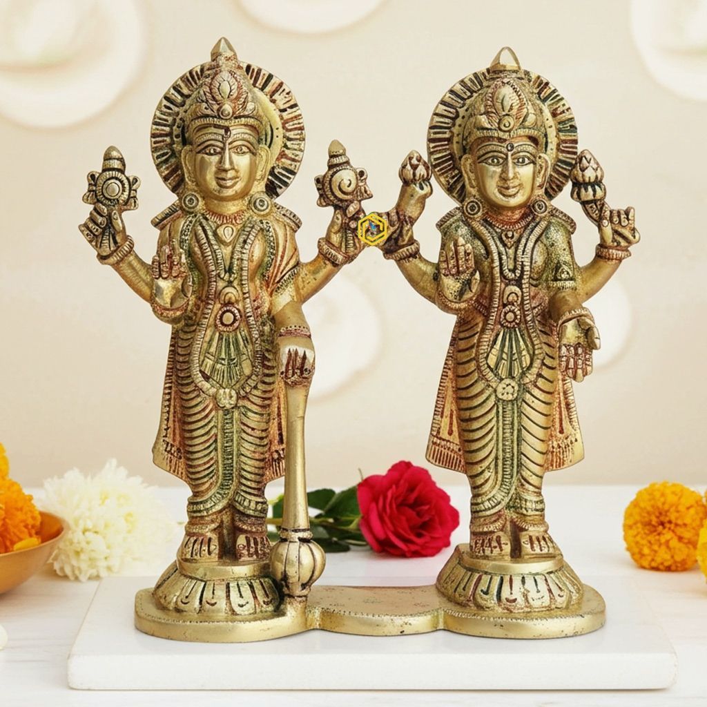 Brass Vishnu Laxmi Ji Murti - Spiritual God Idol for Temple, Height : 7.5 Inch (BSMAS1352 E)