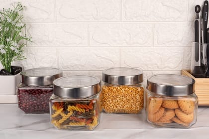 Femora Clear Glass Octo Kitchen Storage Jars, 850 ml, 1150 ml, Set of 2, Free Replacement of Lids