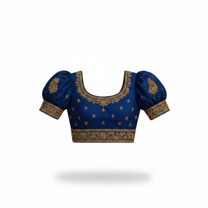 Women's Embroidered Blue Puff Sleeve Blouse