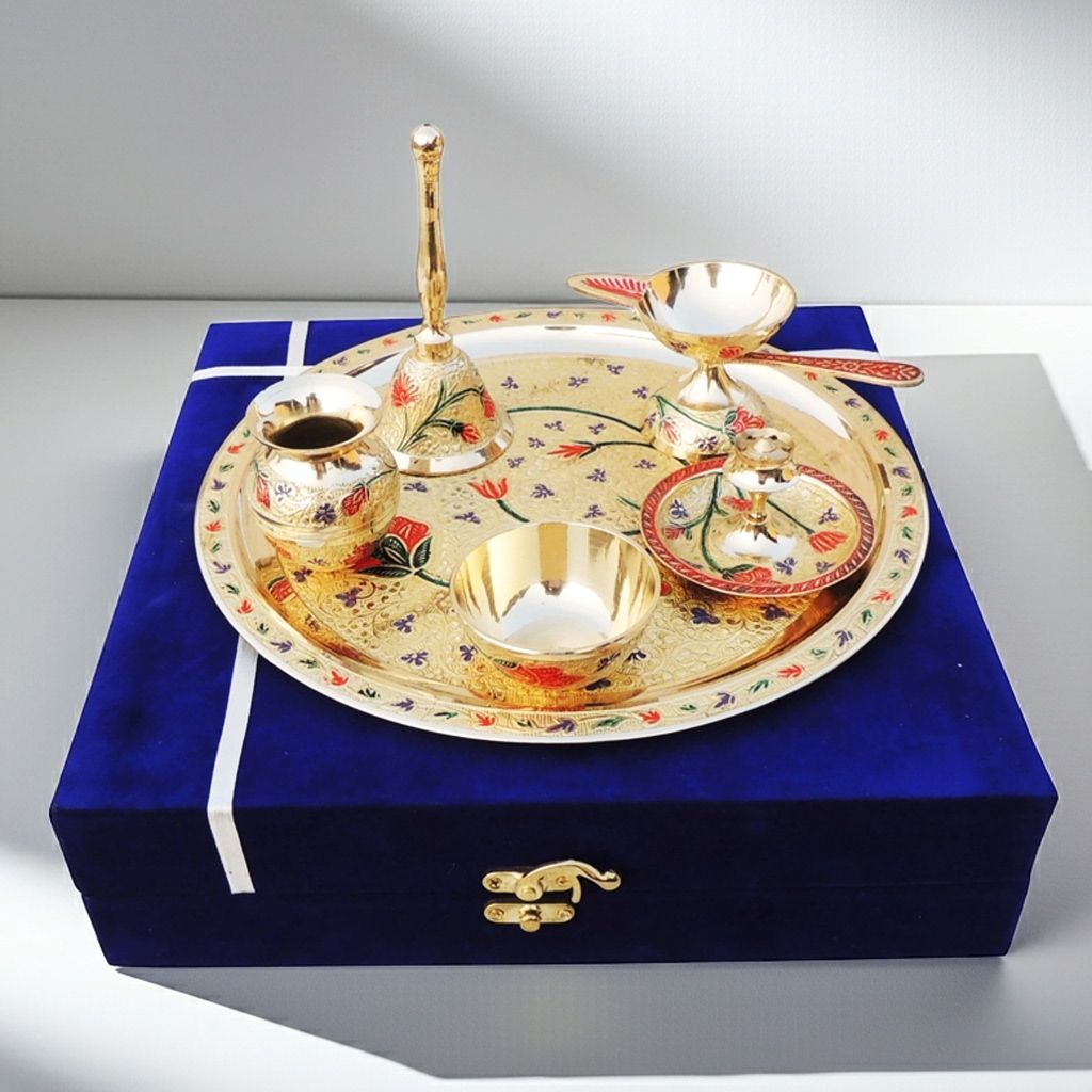 Brass Decorative Puja Thali Set With Valvet Box (BMAS296 B)