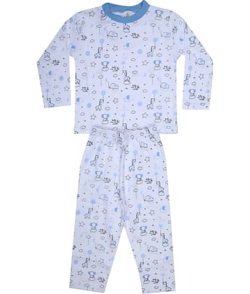 KABOOS Pack of 1 Boys 100% Cotton Nightsuit Set ( White )