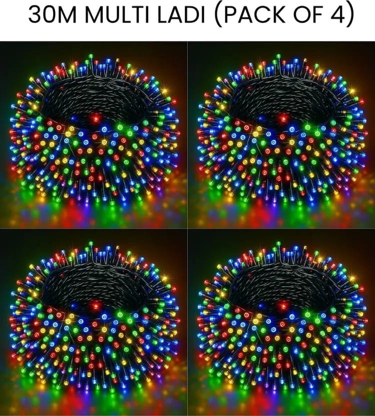 SPARKWORLD 84 LEDs 30 m Multicolor Steady Bulb Rice Lights (Pack of 4)