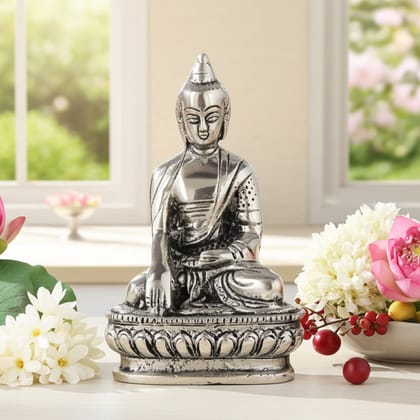 Aluminium Buddha Idol Showpiece – Spiritual Home Decoration, Height : 6 Inch (ASMAS220 S)