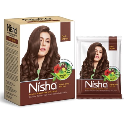 Nisha Henna Based Hair Color Dark Brown 60g Pack of 1, Henna Powder Hair Color Dye Brown Hair Colour