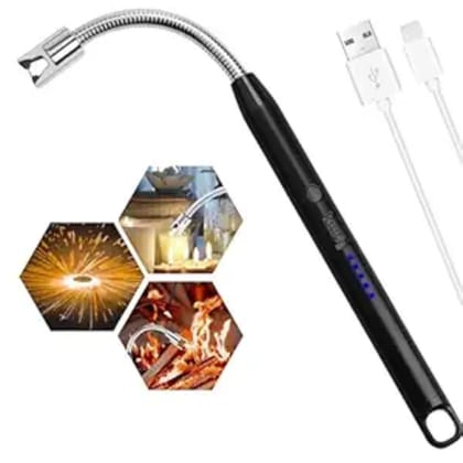 Gas Lighter for Kitchen Rechargeable Electric Lighter for Gas Stove & Candle with USB Charging Port Electric Lighter for Kitchen, Candles, Pooja Tools, 360 Flexible & Windproof